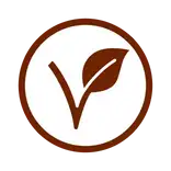 A stylized brown leaf inside a circular border.
