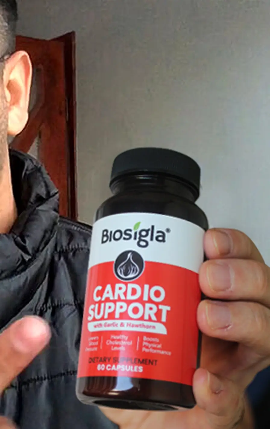 Package of Biosigla 100% Premium Cardio Support with tribal design elements.
